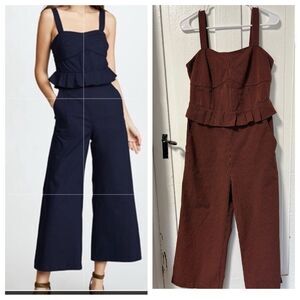 Sea NY Seer Sucker Quilted corset cropped wide leg jumpsuit size 8